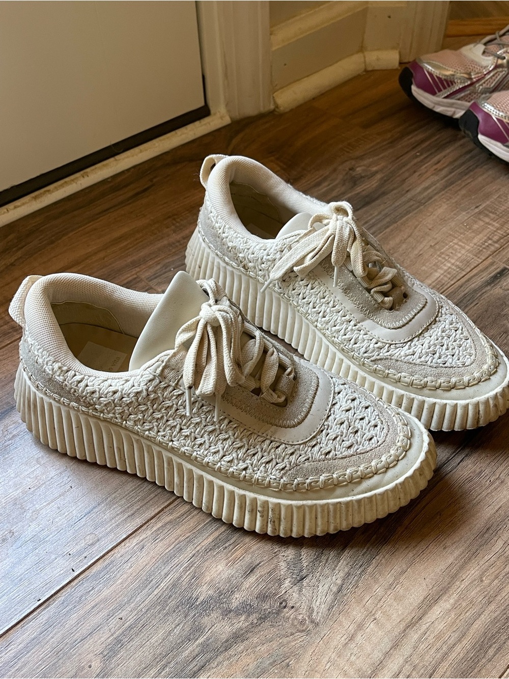 Dolce Vita Cream Woven Platform Sneakers